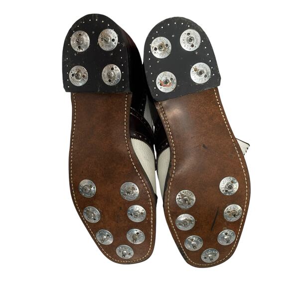 Vintage Etonic Wingtip Golf Shoes Men 11.5 D Metal Spikes Leather Brown White - Picture 8 of 11